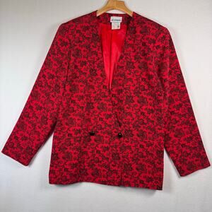 VTG Apostrophe Red Floral Blazer Jacket Business Academia Retro Size 10 USA Made